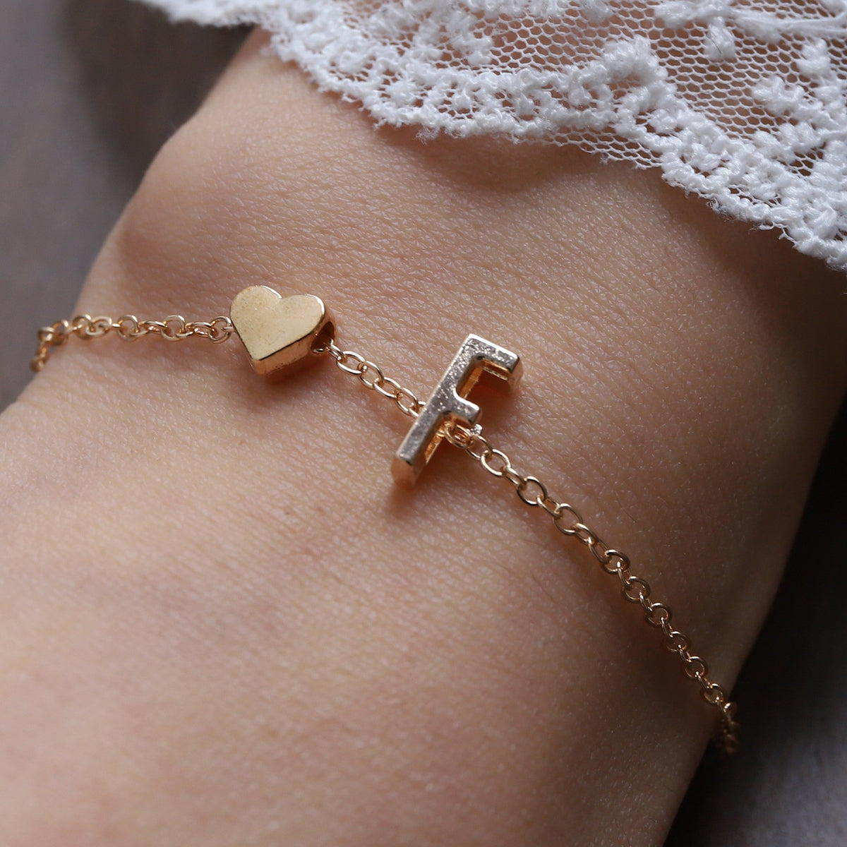 Heart Letter Necklace and Bracelet Set