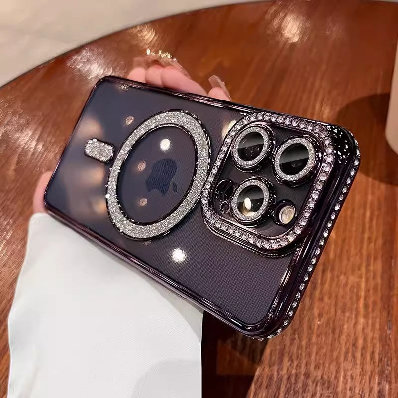 Magnetic Rhinestone Transparent Phone Case