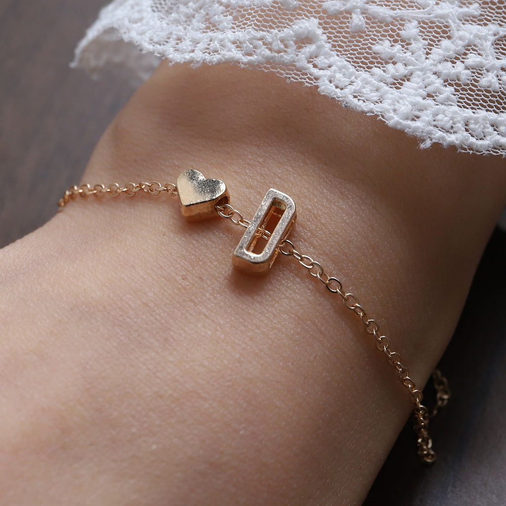 Heart Letter Necklace and Bracelet Set