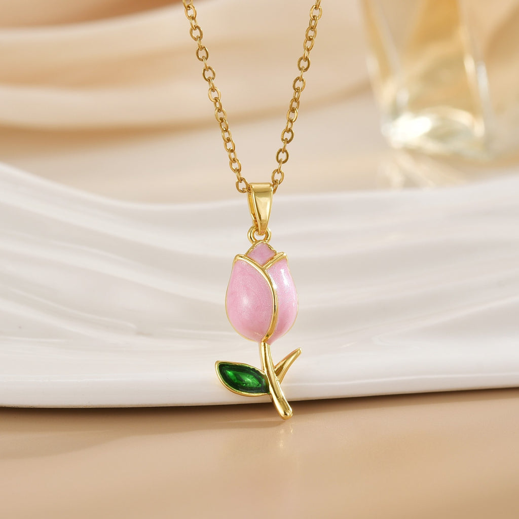 Tulip Flower Design Titanium Steel Necklace