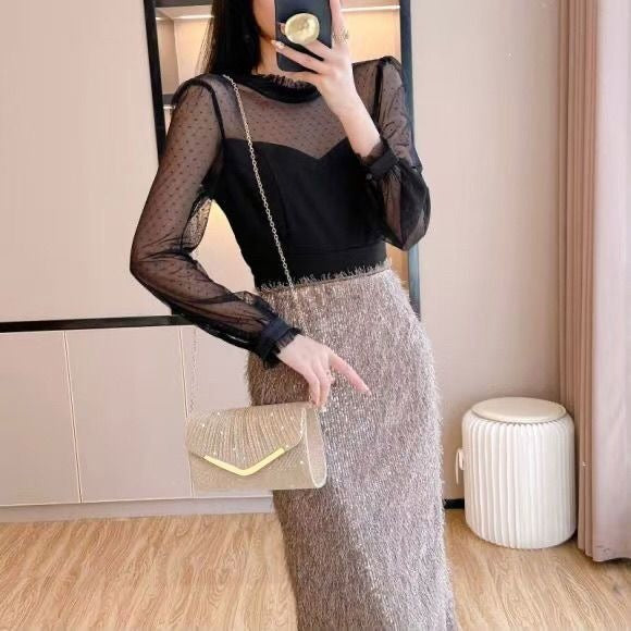 Women's Envelope Clutch Evening Bag with Chain Detail