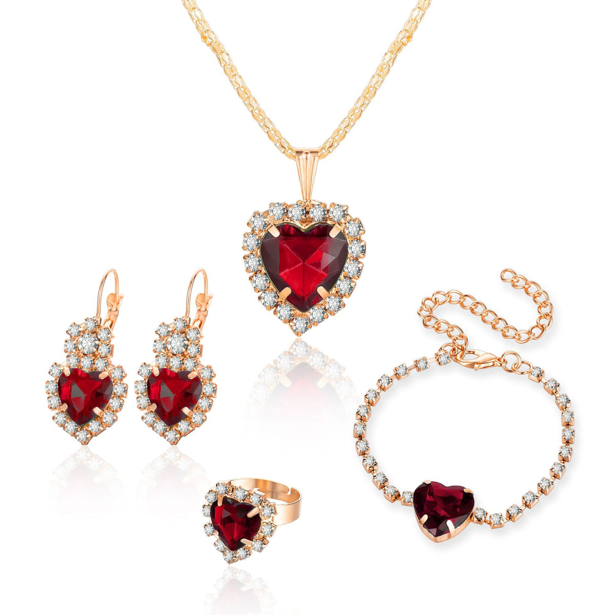European and American Personalized Water Drop Rhinestone Necklace Earrings Ring Set