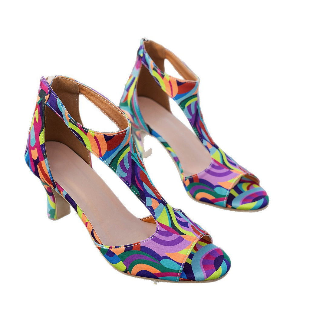 Plus Size Round Toe Open Toe Sandals for Women with Back Zipper Wedge Heel