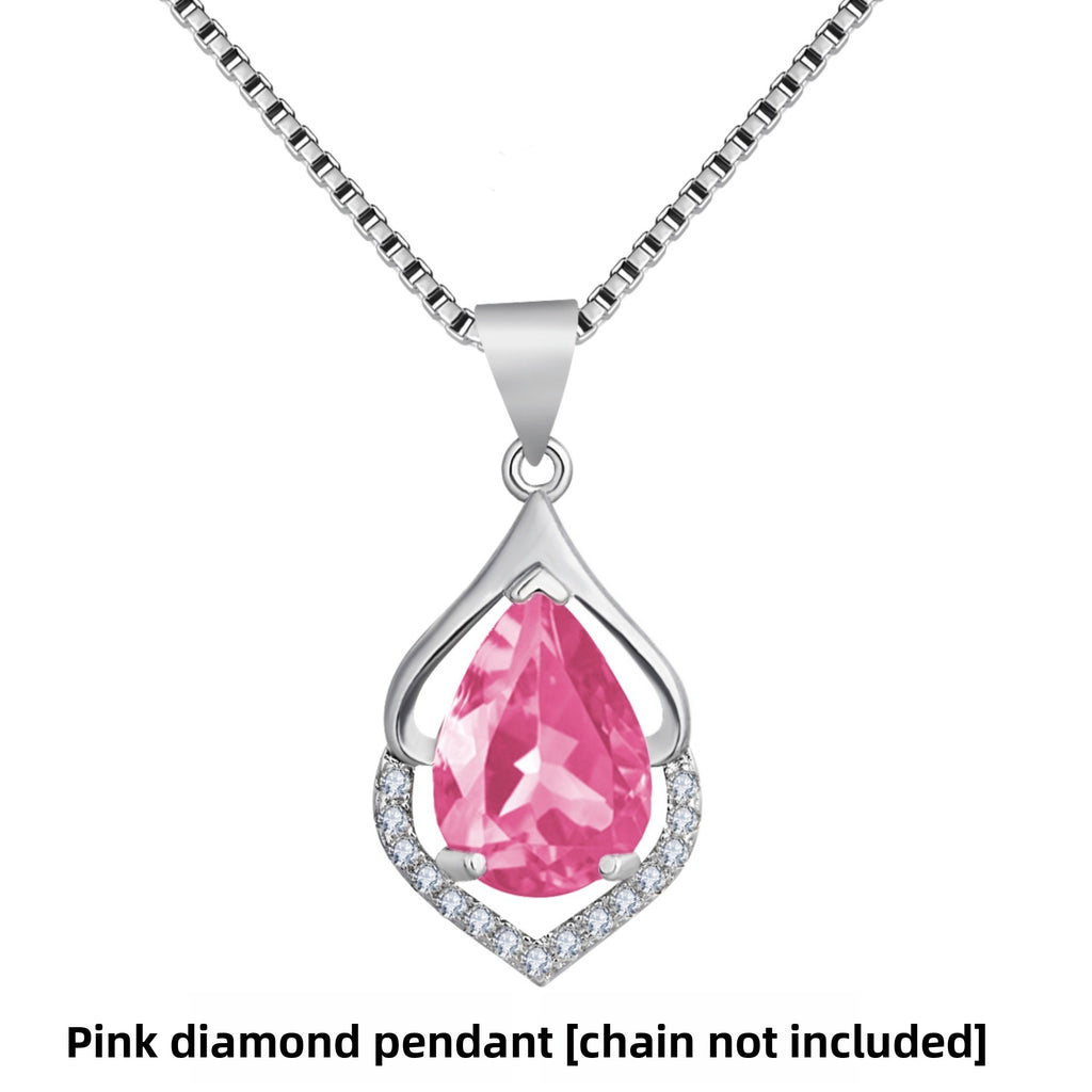 Drop-Shaped Imitation Silver Crystal Pendant Necklace