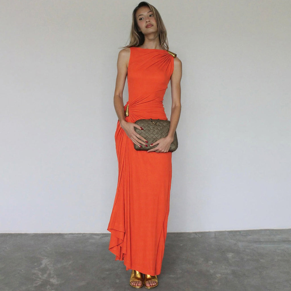Women's Solid Color Metal Decor Slim Fit Dress