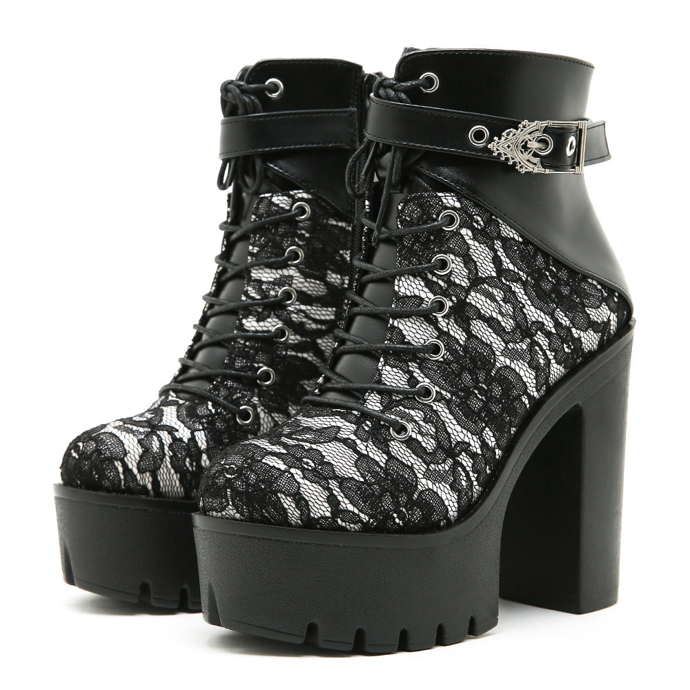 Vintage Lace Platform Ankle Boots