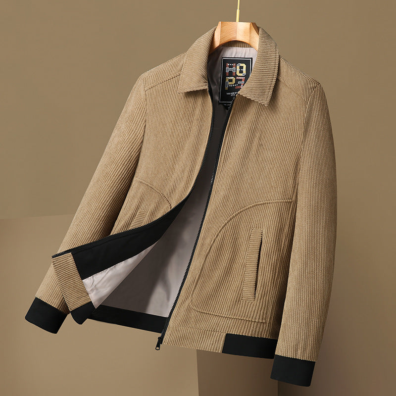 Men's Corduroy Jacket with Turn-Down Collar Oversized Casual Coat
