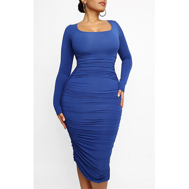 Square Neck Bodycon Dress with Slim Fit