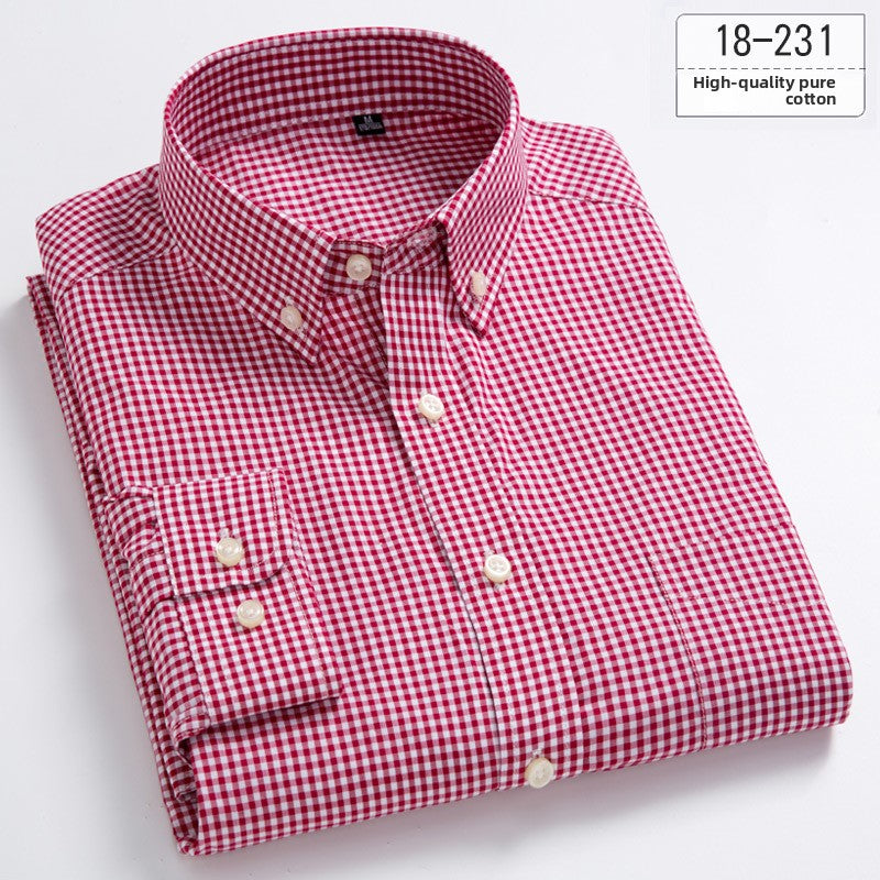 Mens Pure Cotton Plaid Long Sleeve Shirt