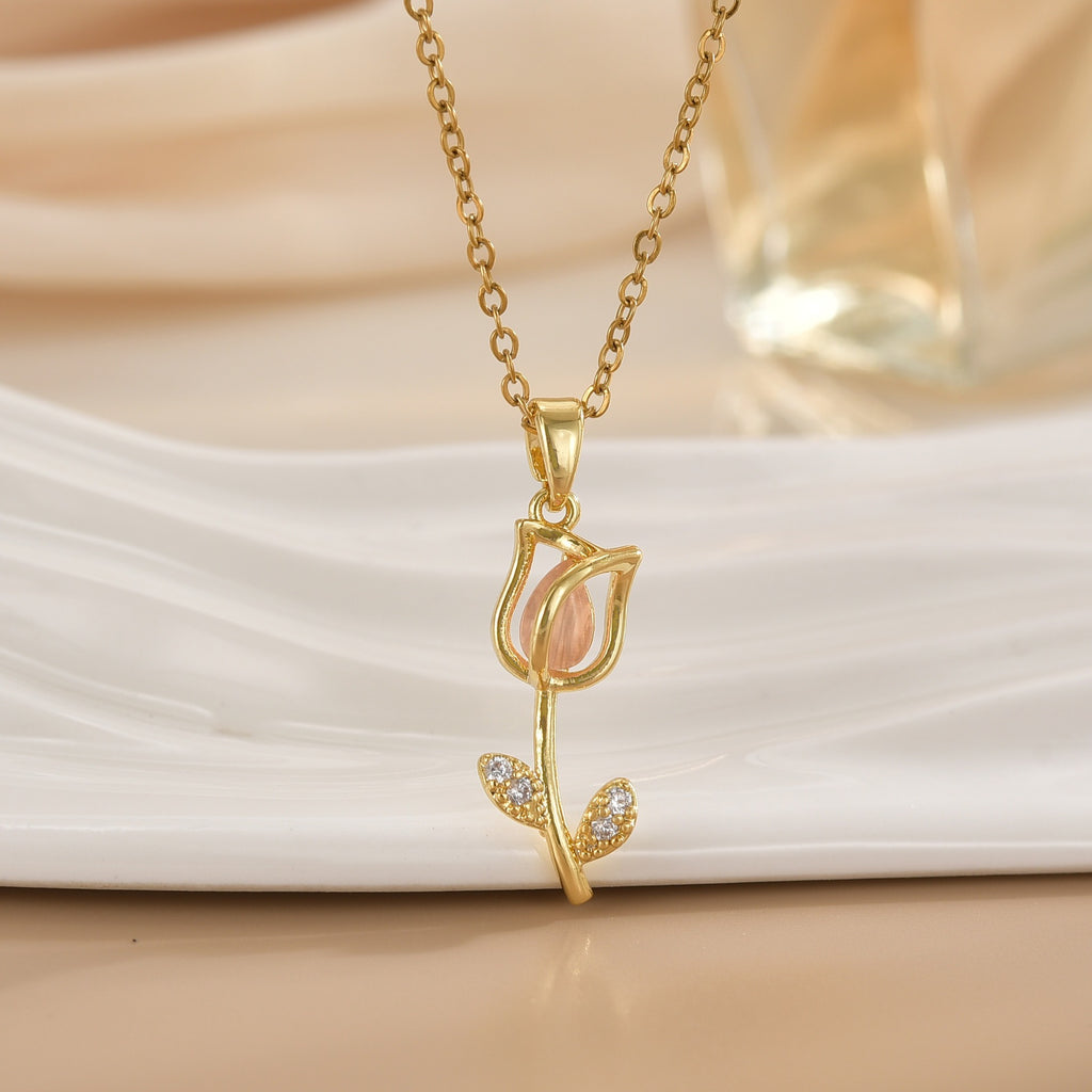 Tulip Flower Design Titanium Steel Necklace