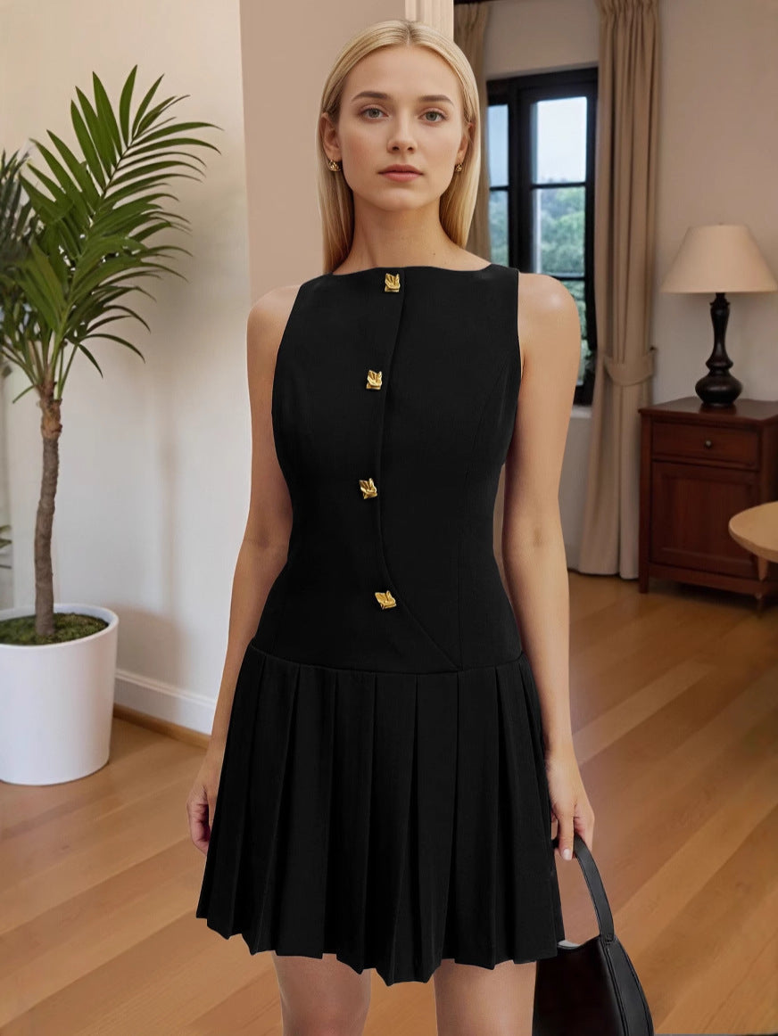 Sleeveless Pleated Shift Dress