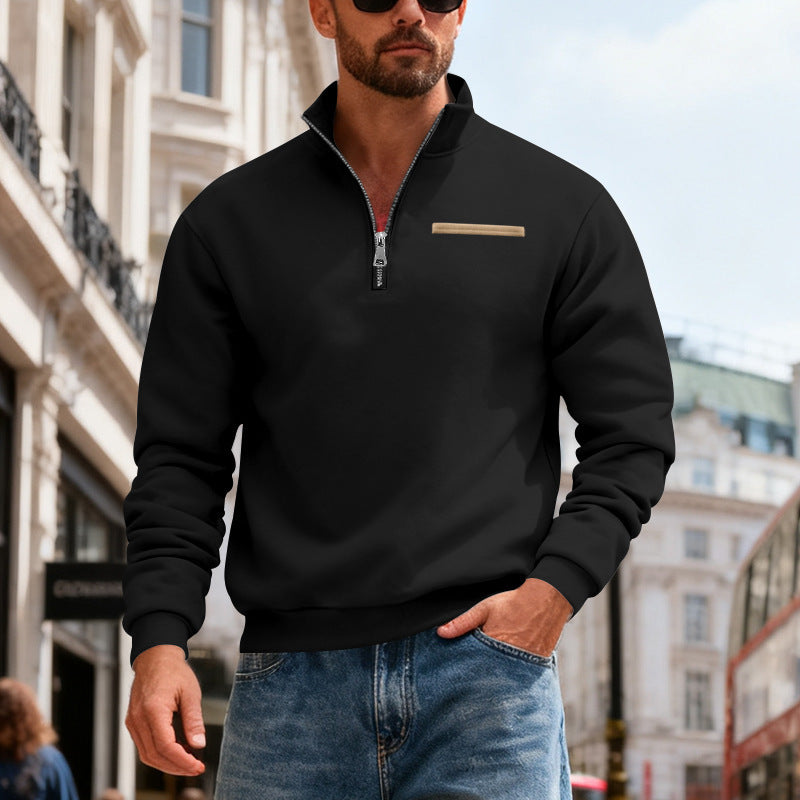 Heavyweight Stand-Up Collar Contrast Stripe Sports Sweatshirt