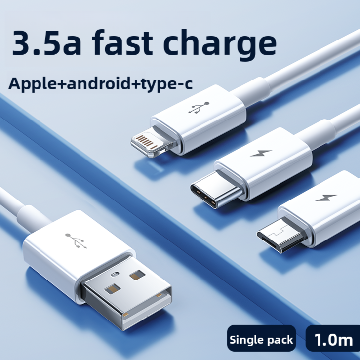 3-in-1 Charger with Data Cable and Triple-Output Charging Head