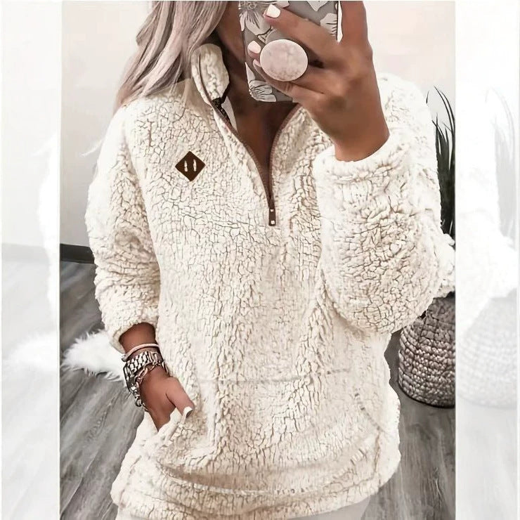 solid-color fleece half-zip pullover sweatshirt