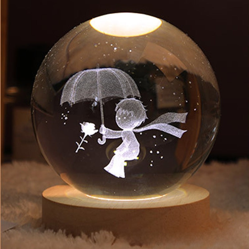 3D Engraved Crystal Ball Night Light with Warm Base