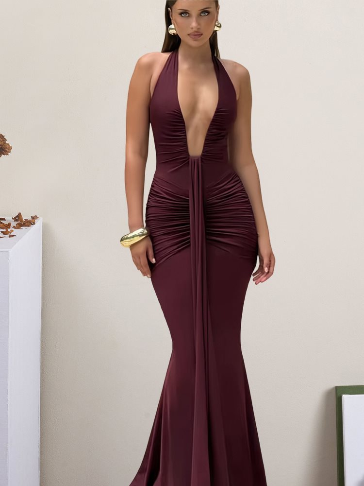 Women's Halter Neck Bodycon Long Dress