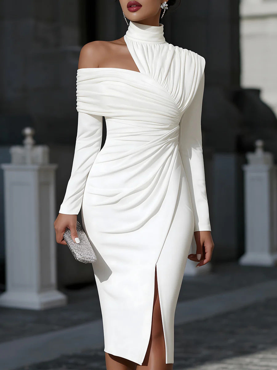 Solid Color Elegant Casual Off-Shoulder Slit Women's Dress