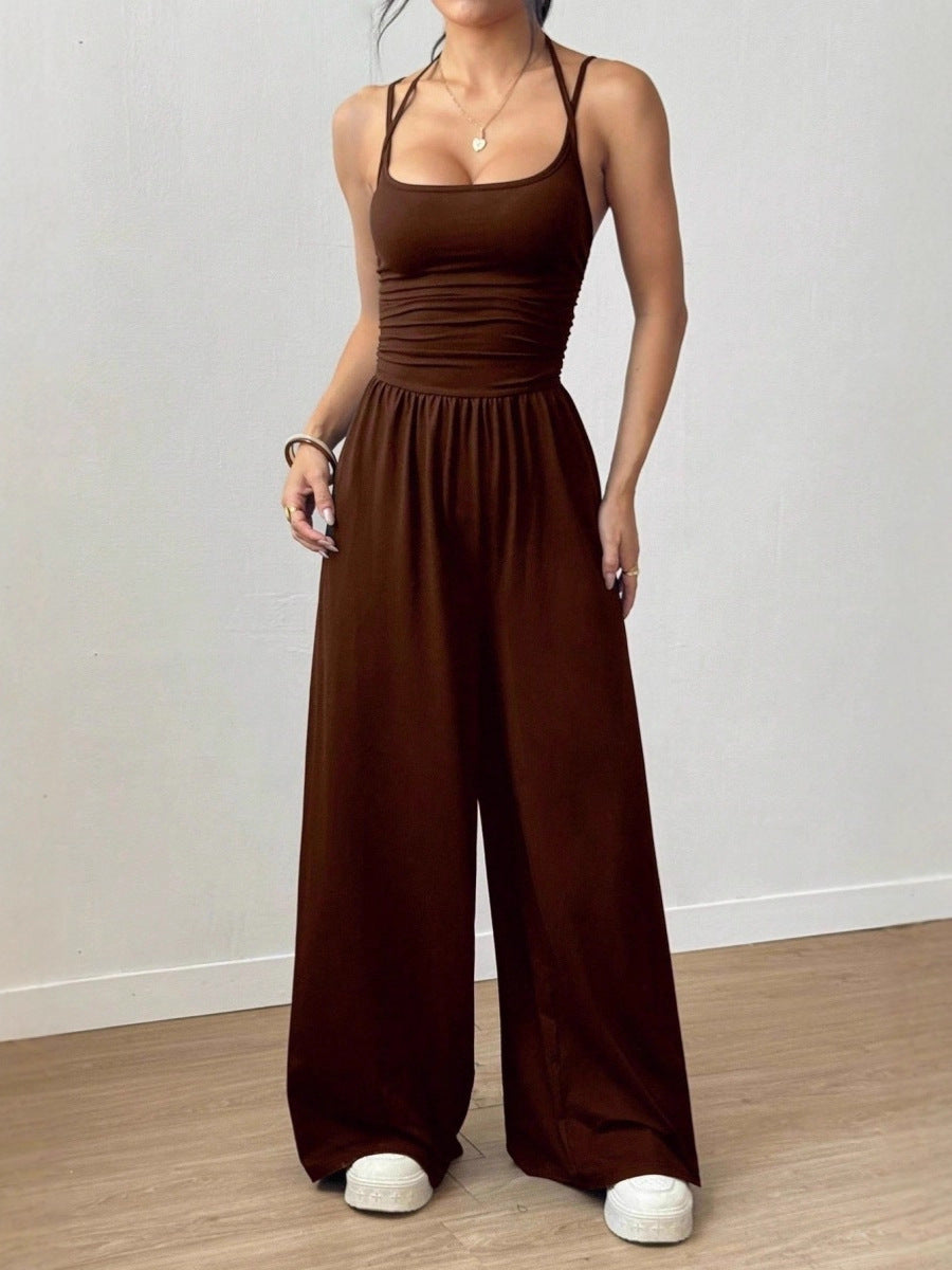 Women's Solid Color Suspender Jumpsuit