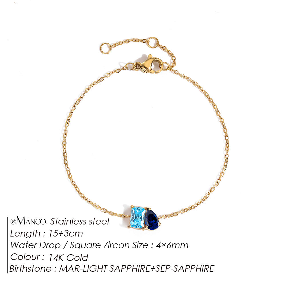 Stainless Steel Zircon Birthstone Bracelet
