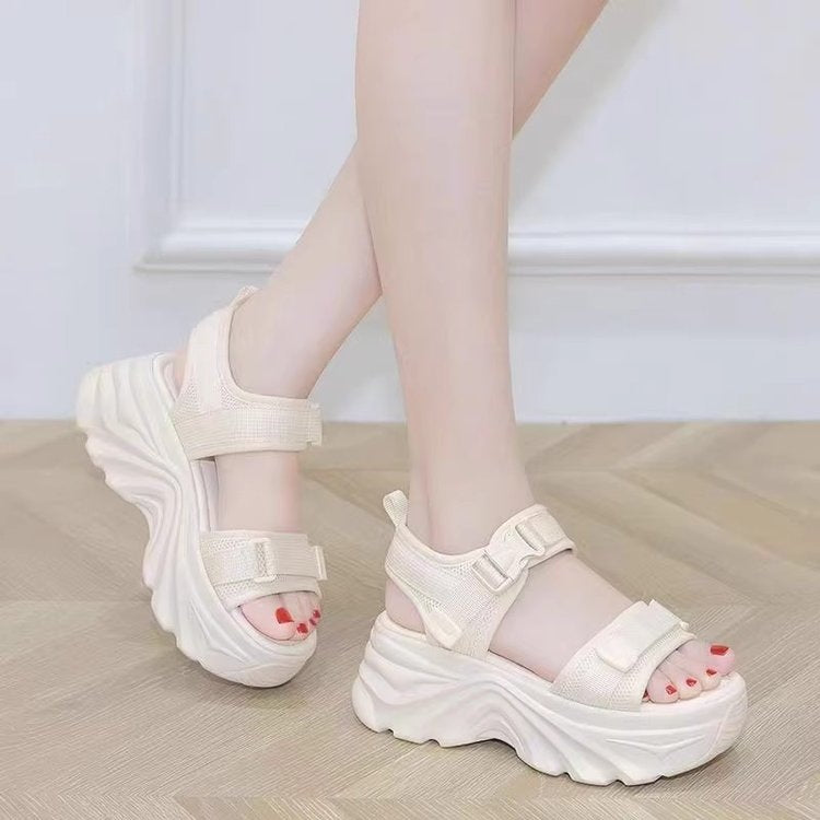 Women's Chunky Platform Non-Slip Beach Sandals, Soft Fabric Summer Dad Sandals