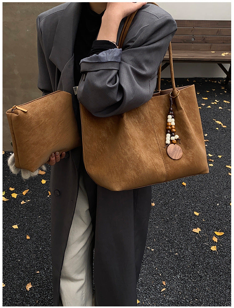 Womens Solid Color PU Leather Tote Bag