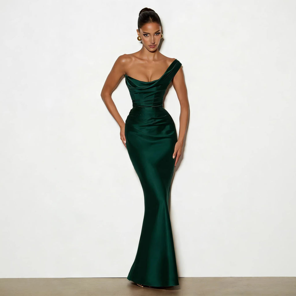 One-Shoulder Sleeveless Evening Dress