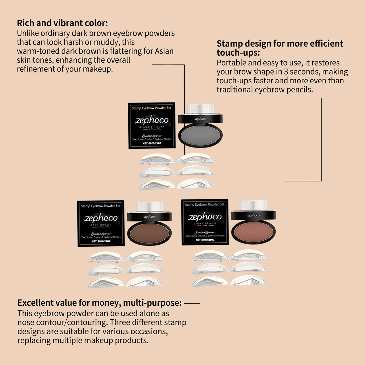 Stamp Eyebrow Powder Set with Stencils