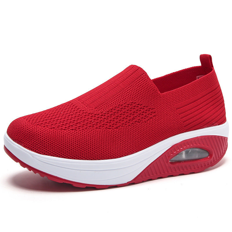 Women Breathable Fly-Knit Slip-On Rocking Shoes with Air Cushion
