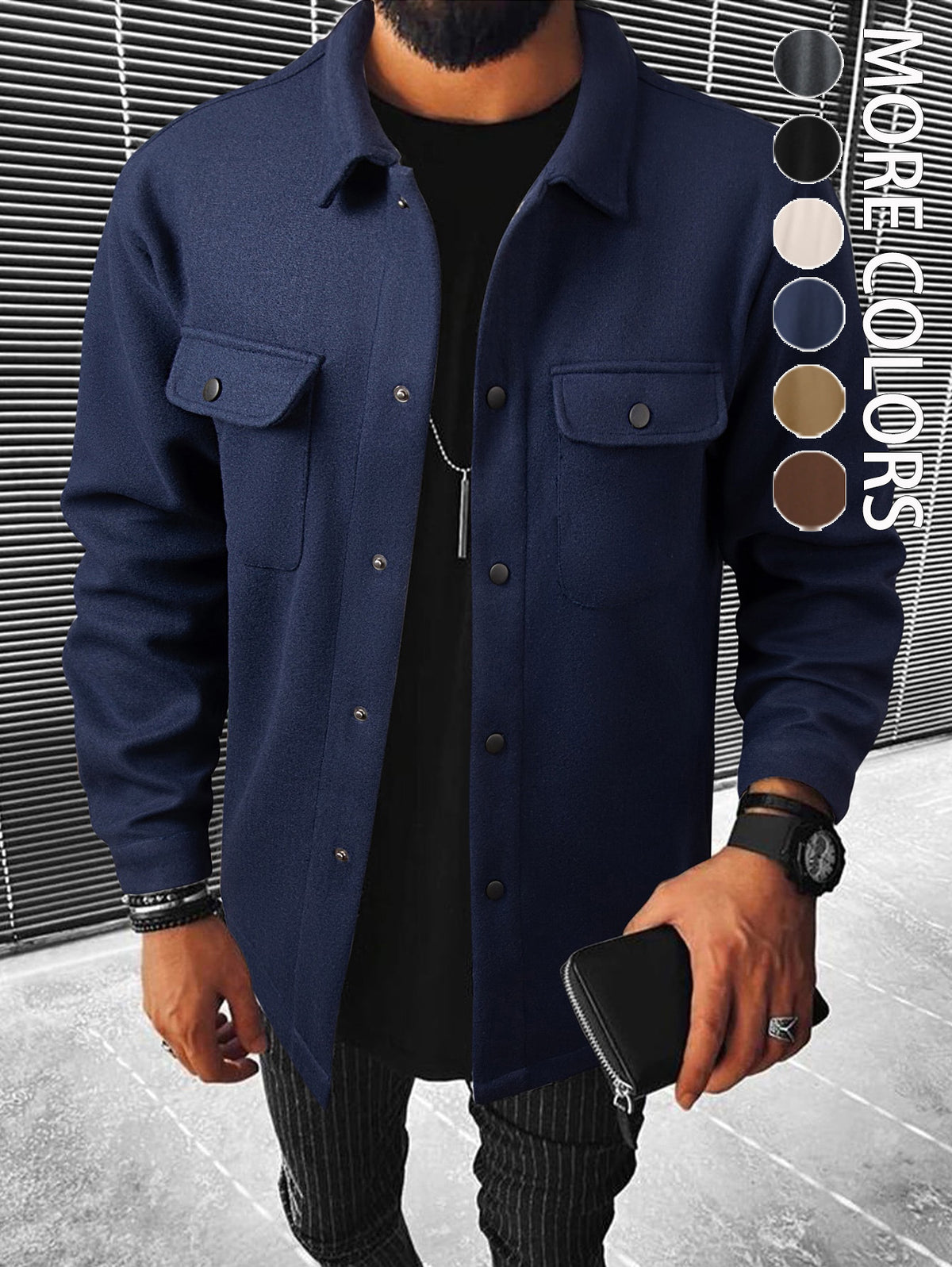 Men's Brushed Polyester Lapel Windproof Casual Jacket