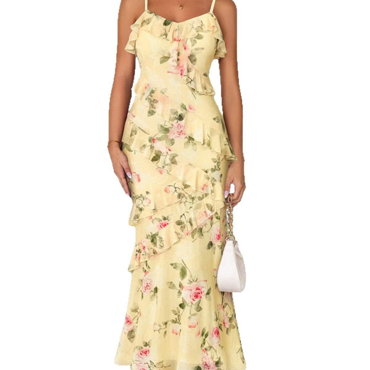 Womens Floral Strap Bodycon Party Dress