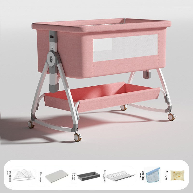 Baby Crib Multifunctional Mobile Foldable Changing Table Splicing Large Bed