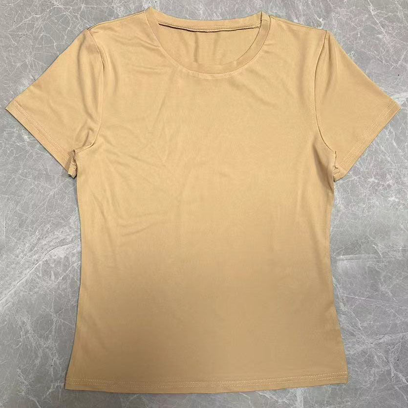 Women Slim Fit Cotton T-Shirt Crew Neck Long Sleeve Solid Color Top