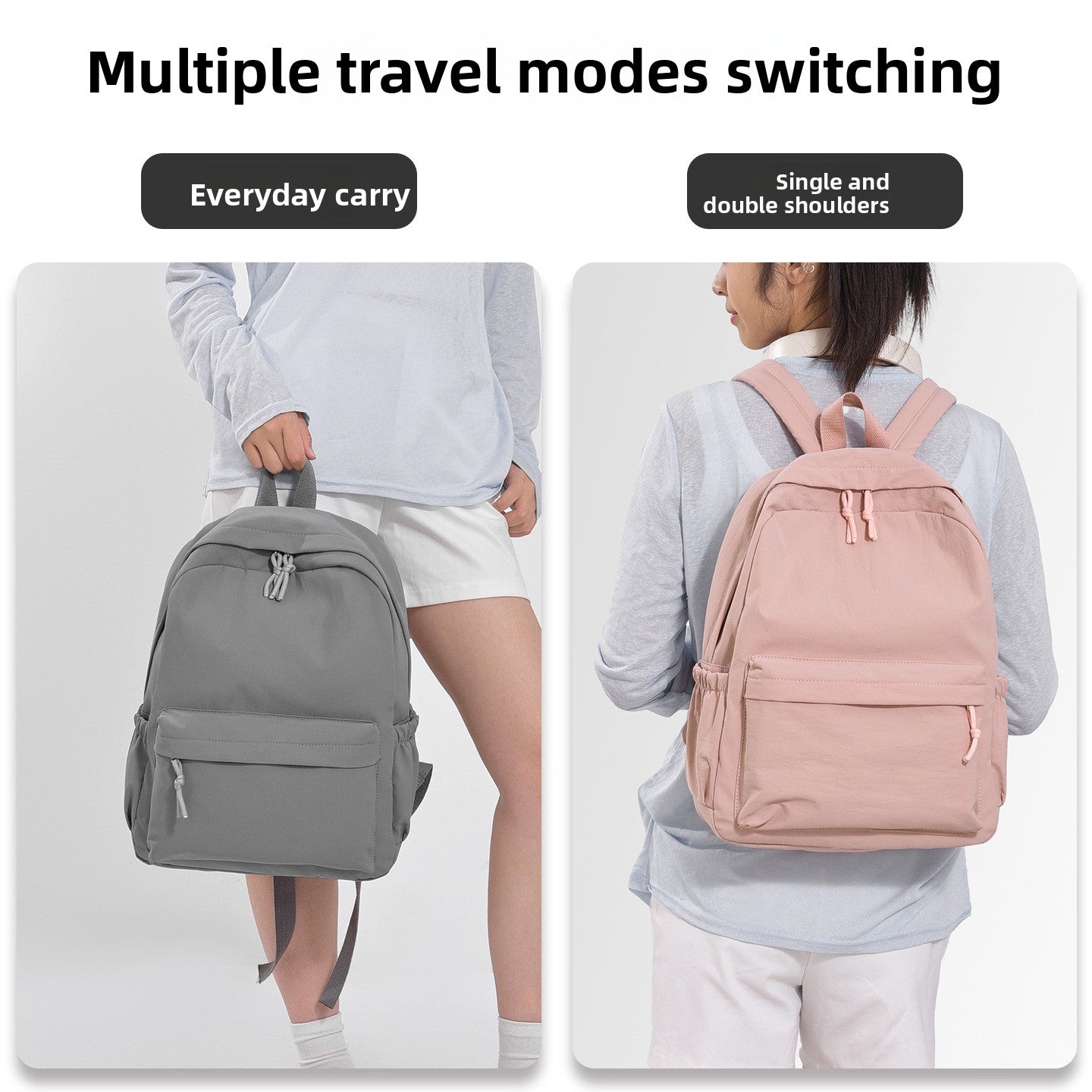 Simple Solid Color Nylon Backpack