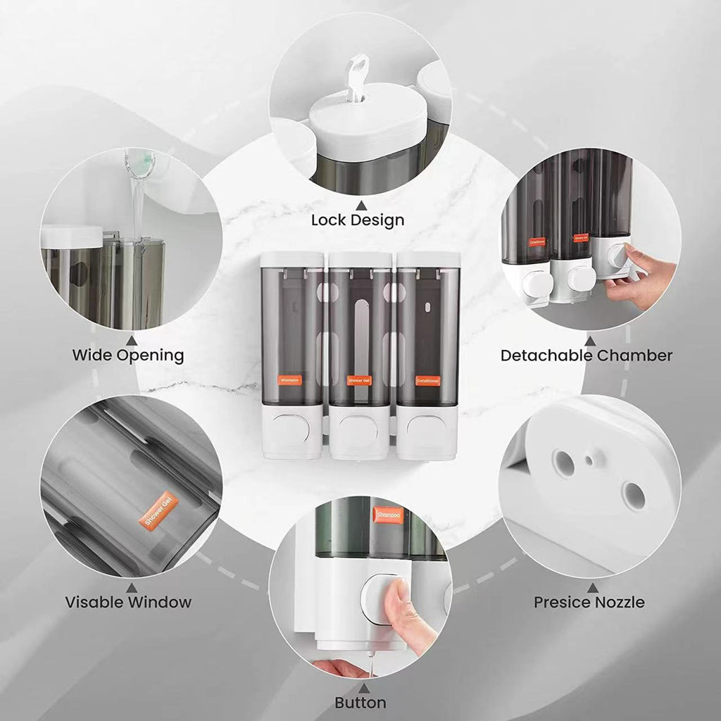Wall Mounted Three Head Manual Soap Dispenser