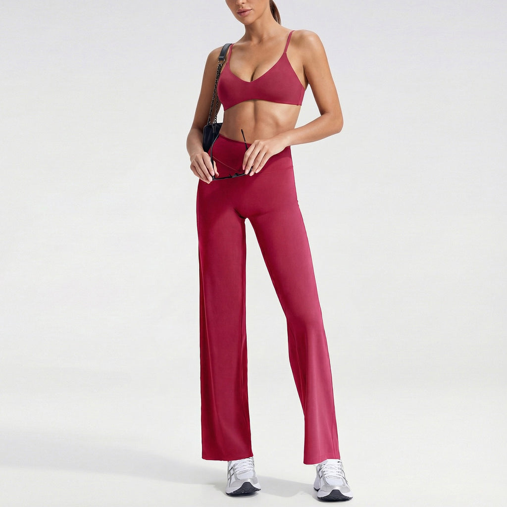 Women's sporty solid-color loose-fitting wide-leg yoga set