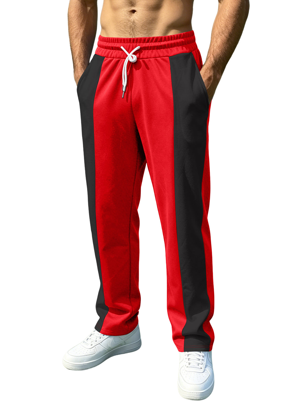 Men's striped color-patched pants for casual wear