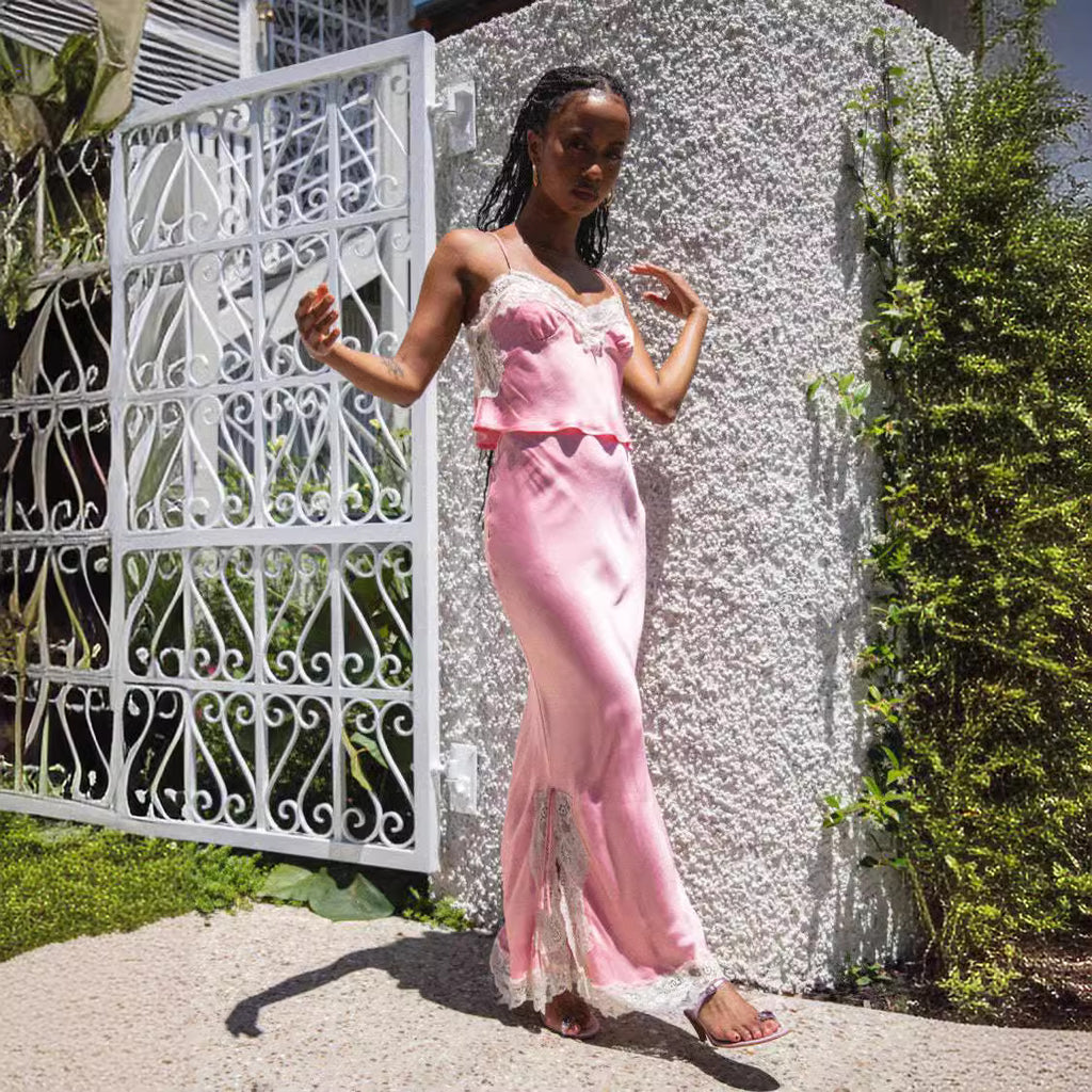 Strapless solid-color long dress