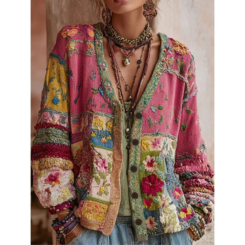 Women's 3D Floral V-Neck Knit Dress