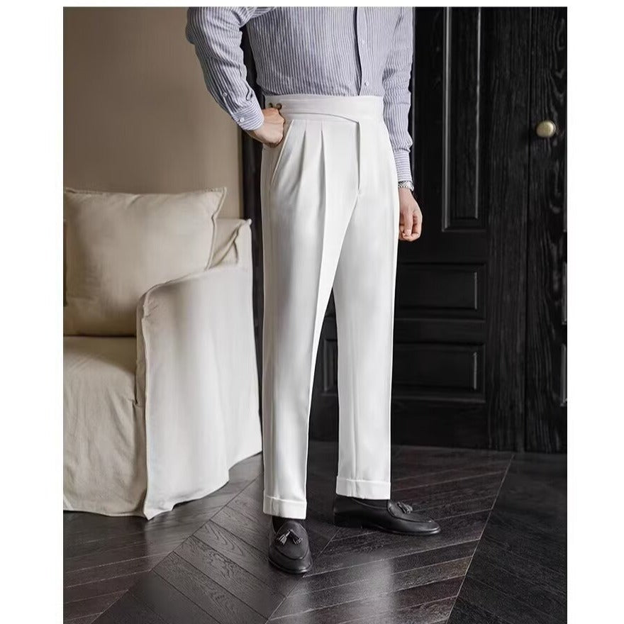 High-Waisted Mens Business Casual Trousers