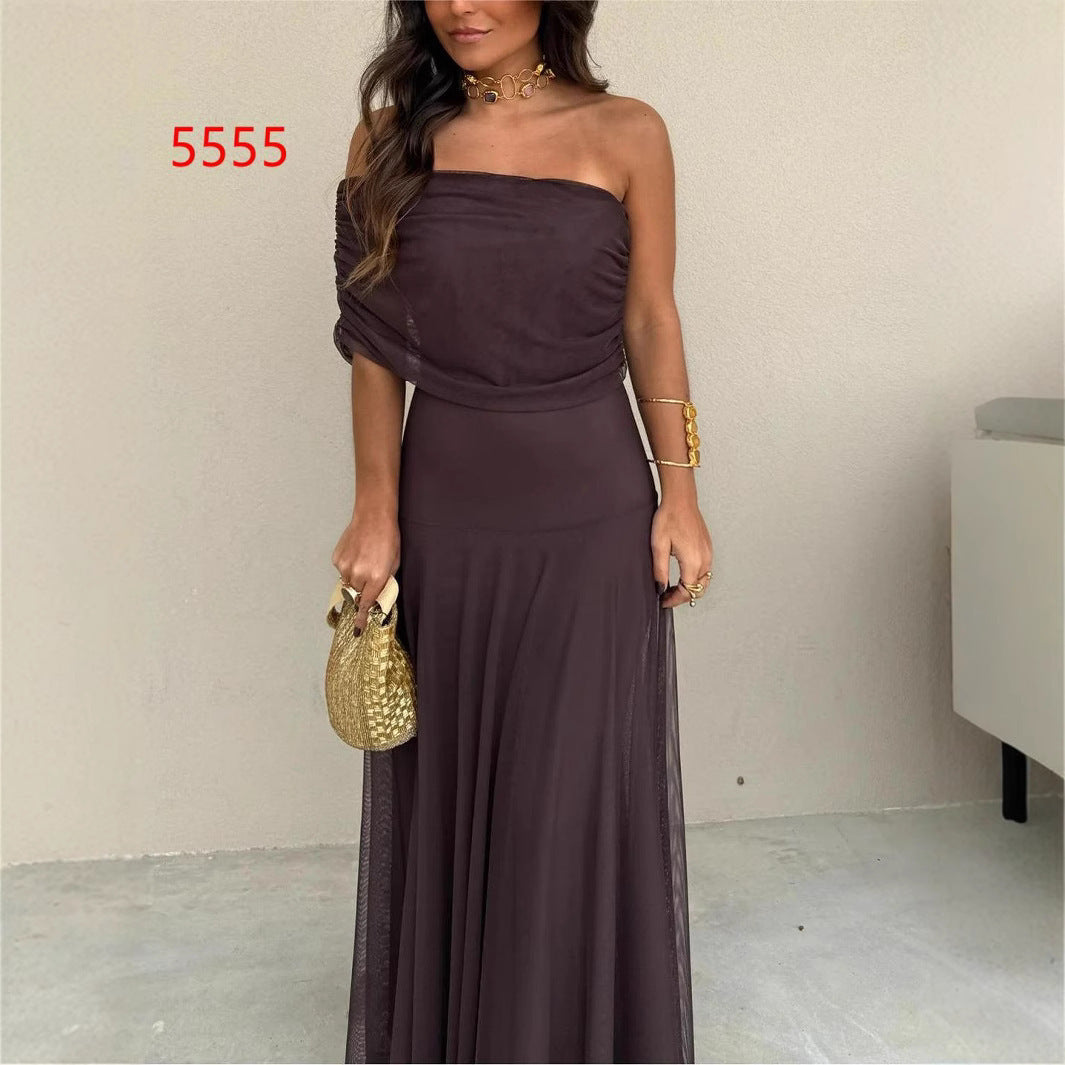 Women's Mesh Splicing Slim-Fit Long Dress