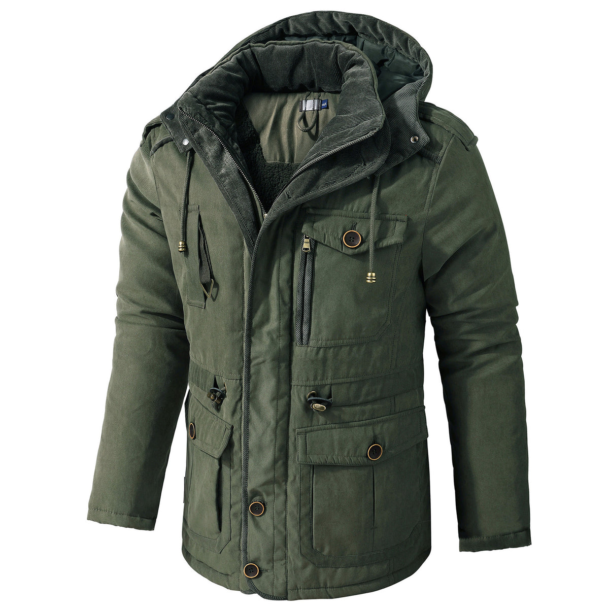 Mens Hooded Cotton Jacket with Multiple Pockets