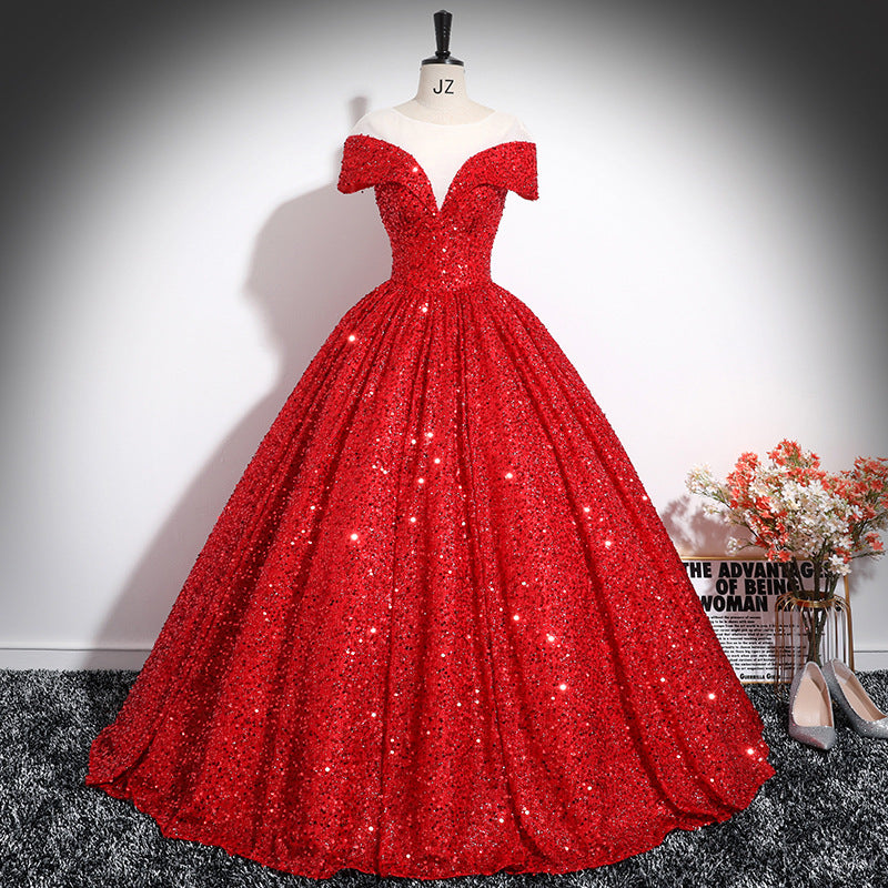 One-shoulder evening dress with sequins