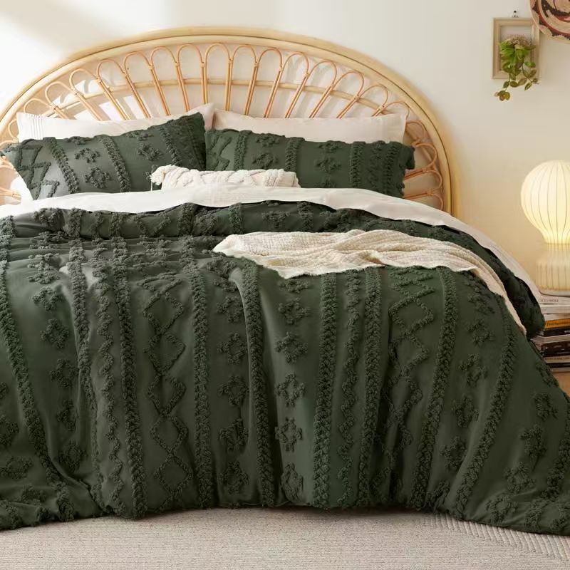 Brushed Solid Color Tufted Bohemian Bedding Set