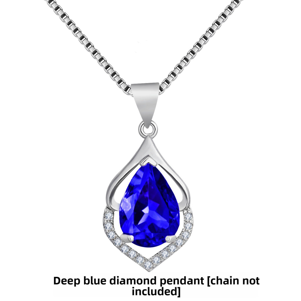 Drop-Shaped Imitation Silver Crystal Pendant Necklace