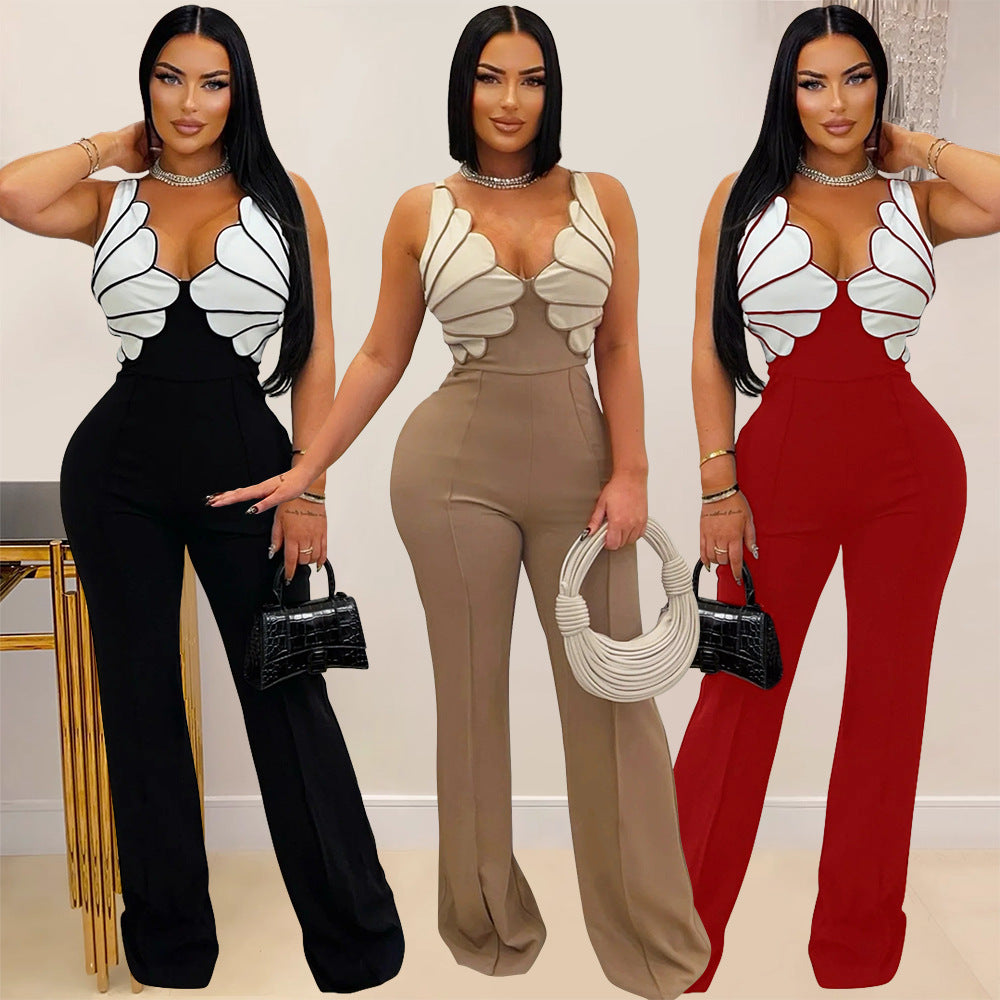 Womens V-Neck Sleeveless Slim-Fit Jumpsuit Sexy Bodycon Romper
