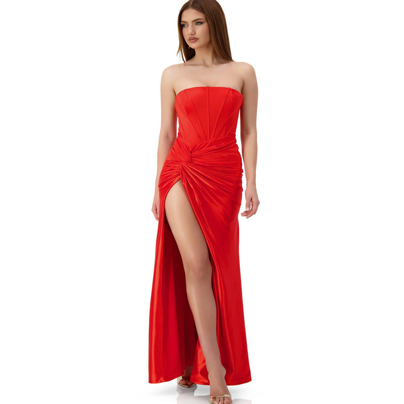Elegant Backless Twist Slit Evening Dress
