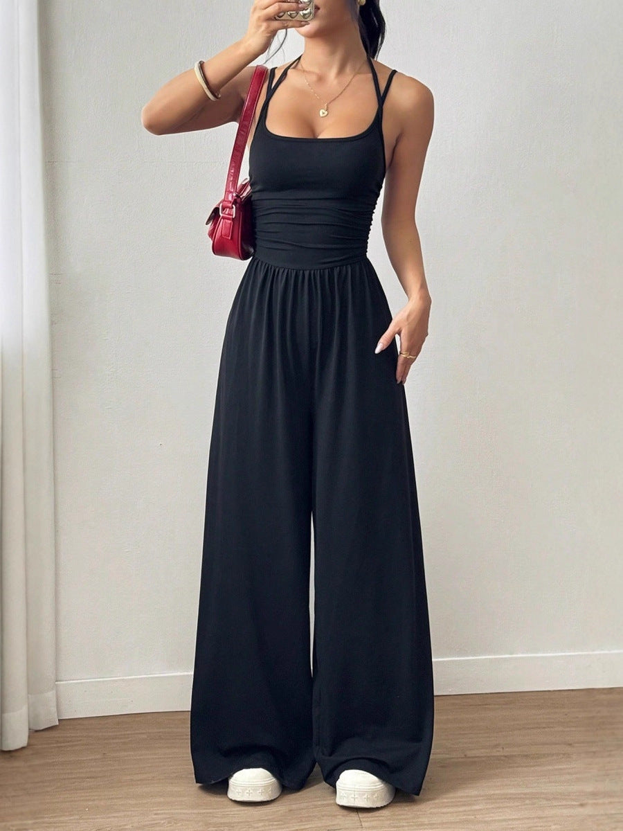 Women's Solid Color Suspender Jumpsuit