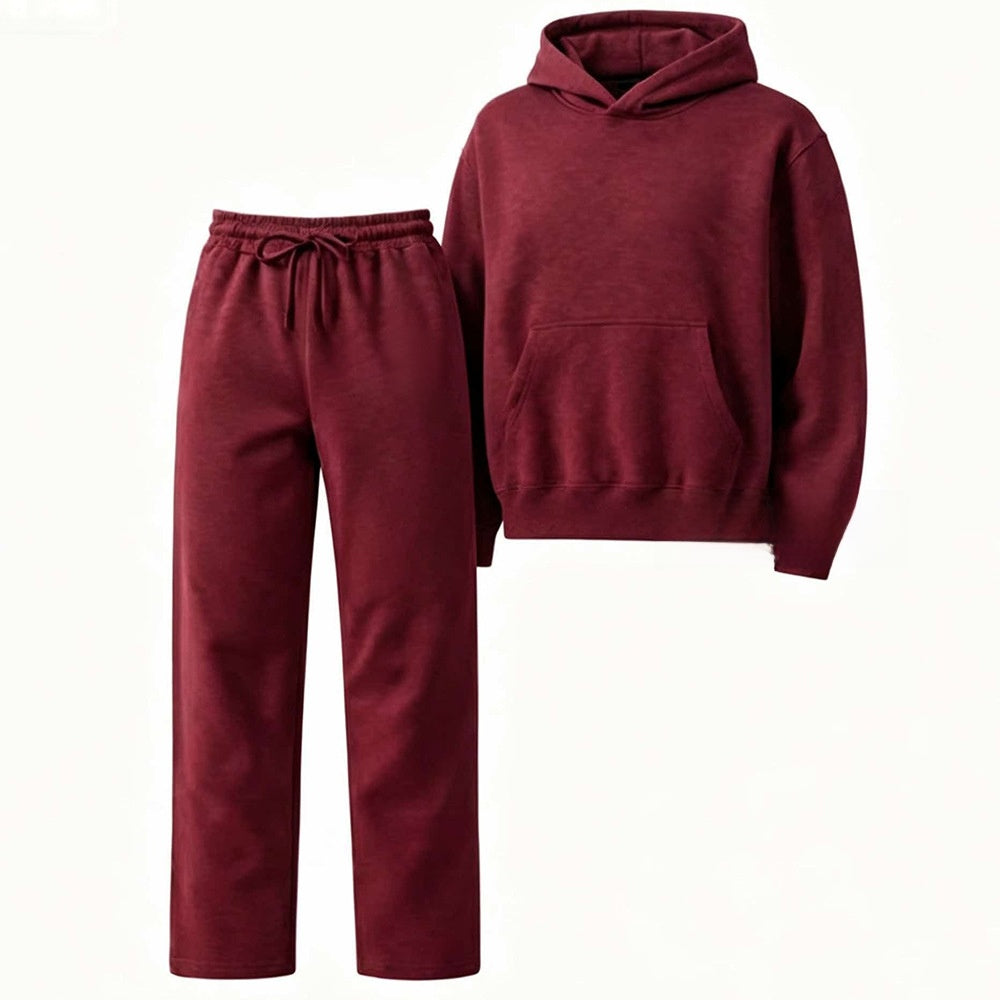 Embroidered Fleece-Lined Hoodie and Wide-Leg Pants Set
