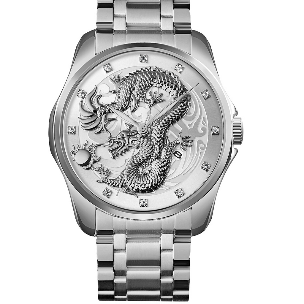 Mens Dragon Embossed Quartz Calendar Watch