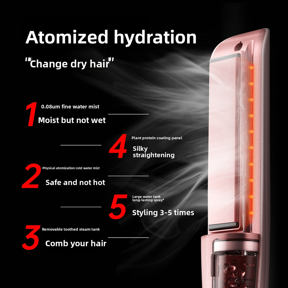 Cold Mist Hair Straightener Widened Plates Styling Iron